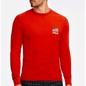 Polo Ralph Lauren Men's Waffle-Knit Thermal Sleep Shirt Red Size Large Pre-Owned